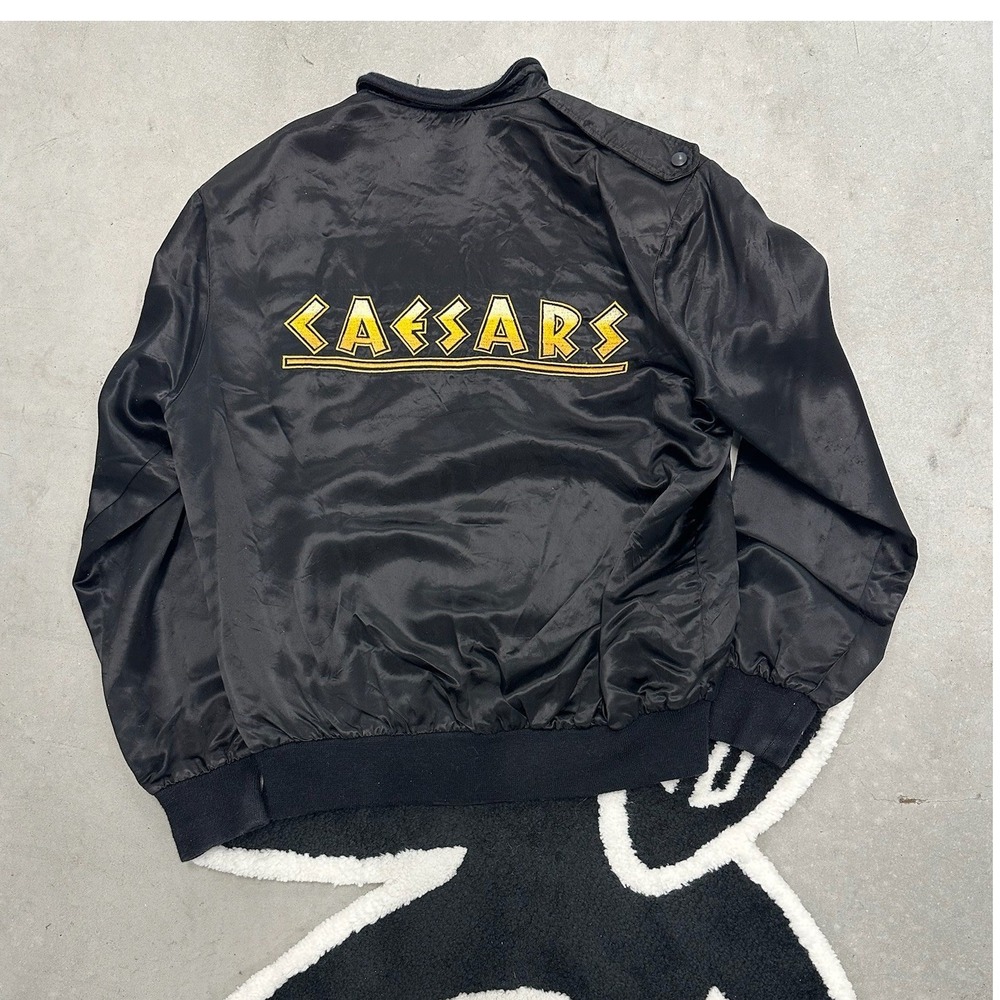Vintage‎ Caesars Palace Las Vegas Satin Bomber Jacket Black Gold Mens Medium USA